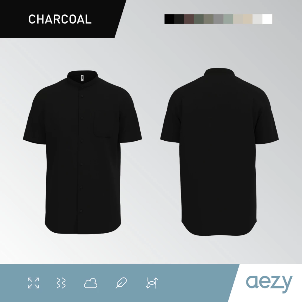 KEMEJA AEZY STAND COLLAR SHORT SLEEVE